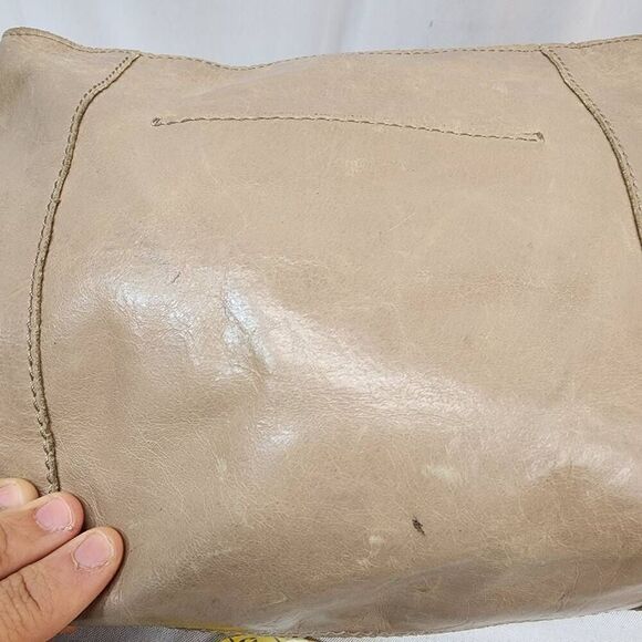 The SAK -Tan Leather Handbag Satchel Purse Woven Handle Outside zip Medium Boho - Picture 10 of 13